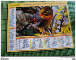 Calendrier Almanach -la Poste- 1998 OISEAUX / Recto  Perroquet Du Bresil , Verso Rossignol Du Japon - Grand Format : 1991-00