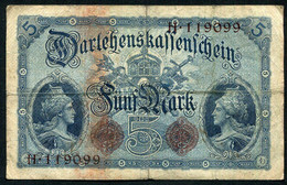 Germany - Duitsland ,6stellig ( A )  Ersten Weltkriegs , 5 Mark  1914-1918 - NR H 119099 . - 5 Mark