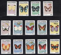 1989 Uganda Butterflies Definitives Complete Set Of 14 MNH - Oeganda (1962-...)