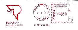 SAN MARINO - 1999 UFFICIO POSTALE SAN MARINO Su Busta Viaggiata - Ema Affrancatura Meccanica Rossa Red Meter - 4067 - Storia Postale