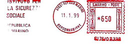 SAN MARINO - 1999 ISTITUTO PER SICUREZZA SOCIALE Su Busta Viaggiata - Ema Affrancatura Meccanica Rossa Red Meter - 4068 - Storia Postale