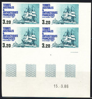 F.S.A.T. (1987) Transport Ship "Eure". Imperforate Corner Block Of 4. Scott No 131, Yvert No 129. - Imperforates, Proofs & Errors