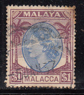 Malacca $1.00  Used 1954, (Cond,, Creased) Malaya / Malaysia - Malacca