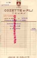 37- TOURS - FACTURE COZETTE ET FILS - VIEIL AMI - VETEMENTS DE QUALITE 1930 - Textile & Clothing