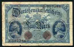 Germany - Duitsland ,6stellig ( A )  Ersten Weltkriegs , 5 Mark  1914-1918 - NR J 317386 . - 5 Mark
