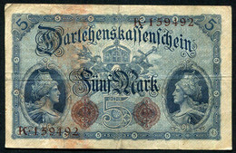 Germany - Duitsland ,6stellig ( A )  Ersten Weltkriegs , 5 Mark  1914-1918 - NR K 159192 . - 5 Mark