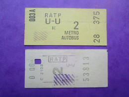 2 TICKETS  Métro Autobus Rer -  RATP- Réseau Urbain - PARIS - 2° Classe  - TBE - Mondo