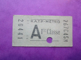 1 TICKET  Métro Autobus Rer -  RATP - PARIS - 1° Classe - TBE - Monde