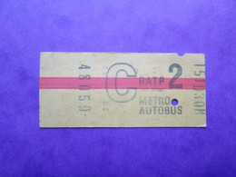 1 TICKET  Métro Autobus Rer -  RATP - PARIS - Série C - 2° Classe Tarif Réduit - 1973 - TBE - Monde