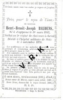 Guerre 1870/71- MILITAIRE- Henri Benoit BAUDENS, Né à Zuytpeene , Soldat Au 5° R. De Chasseur à Cheval,+5/11/1870 - Obituary Notices