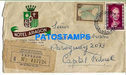 153592 ARGENTINA MAR DEL PLATA HOTEL ARAGON COVER CANCEL YEAR 1954 REGISTERED CIRCULATED TO BUENOS AIRES NO POSTCARD - Cartas