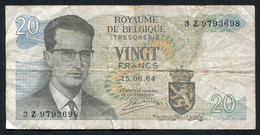 België Belgique Belgium 15 06 1964 -  20 Francs Atomium Baudouin. 3 Z 9793698 - 20 Franchi