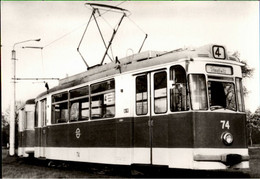 ! DDR S/w Ansichtskarte 75 Jahre Cottbuser Straßenbahn, Tram, Linie 4 Richtung Schmellwitz - Tram