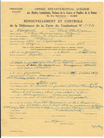 ALGER RENOUVELLEMENT CARTE COMBATTANT VENGUD LOUIS NE EN 1882 DU 4e REGIMENT DE ZOUAVES - Documents