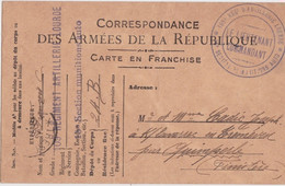 Bt - Correspondance Des Armées De La République - Cachet 109è Régiment D'Artillerie Lourde, Munitions Auto - 1916 - FM-Karten (Militärpost)