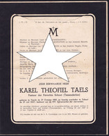 OVERLIJDINGSBRIEF 1947 * PASTOOR VAN DE PAROCHIE SCHOOT ( TESSENDERLO ) KAREL TAELS * VEERLE °1881 - SCHOOT + 1947 - Historische Documenten