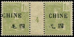 * CHINE FRANCAISE - Poste - 72, Paire Millésime "4": 1f. Olive (Maury) - Unused Stamps