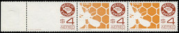 ** Abeilles - Poste - Mexique, Yvert Pa. 534, Bande De 3 Bdf, 1 Exemplaire Sans La Couleur Orange: 4p. Abeille - Api