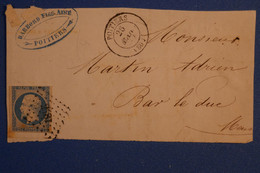 K29 FRANCE BELLE LETTRE DEVANT 1854 POITIERS POUR BAR LE DUC + AFFRANCHISSEMENT PLAISANT - 1852 Louis-Napoleon