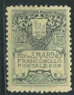 SAN MARINO 1910 5 C. FONDO GIALLO * GOMMA ORIGINALE - Unused Stamps