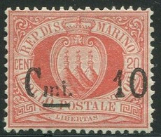 SAN MARINO 1892 CIFRA O STEMMA SOP.TI 10C. SU 20 C. ** MNH CENTRATO - Neufs