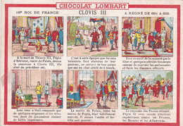 Delcampe - Chromo - Fiche Illustrée : Chocolat LOMBART : 16ém Roi De France : CLOVIS III  : 691 à 695 : Illustration : Histoire - Lombart