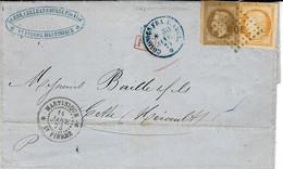 1872- Lettre De ST PIERRE  Affr. N° 13 + N°20 Oblit. Losange MQE + COLONIES.FRA.V.ANGL.  Bleu - Lettres & Documents