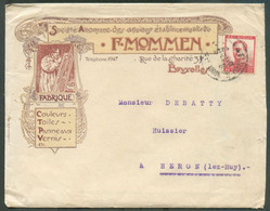 10 Centimes PELLENS Obl. Sc St-JOSSE-ten-NOODE Sur Enveloppe Illustrée (S.A. F. MOMMEN Fabrique De Couleurs, Toiles, Pan - 1912 Pellens