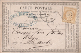 Carte Précurseur Timbre 15c Cérès Entête Charvin Blanc Pachod ROANNE Loire 12/1/1876 à Troyes Aube - Cartes Précurseurs