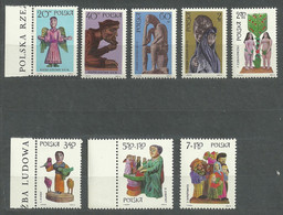 Poland, 1969 (#1966-73a), Folk Polish Religion Sculpture Angel Christ Woman Adam Eva Birds Choir Organ Grinder  - 8v - Sculpture