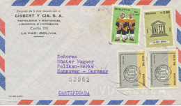 BOLIVIEN 1966 MiF M. U.a. 20 Jahre UNESCO 2.80 B. Auf R-Flugpost-Brief HANNOVER - Bolivie