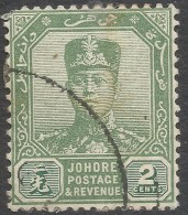 Johore (Malaysia). 1922-41 Sultan Sir Ibrahim. 2c Green Used. Mult Script CA W/M SG 105 - Johore