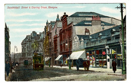 Ref 1473 - 1905 Postcard - Sauchihall Street & Charing Cross Glasgow - Open Top Bus & Shops - Lanarkshire / Glasgow