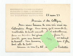 75 Paris 6 Université Faculté Des Sciences évolution Des Etres Organisée 105 Bvd Raspail  1933 écrits Laboratoire Arago - Educazione, Scuole E Università