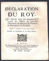 Déclaration Du Roy Qui Dispense Ceux .....de Faire Preuve De Noblesse Versailles 24 Mars 1744 - Decrees & Laws
