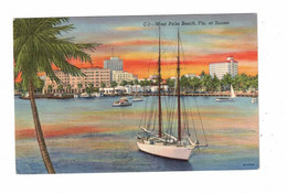 WEST PALM BEACH, Florida, USA, Sailboats At Sunset, 1948 Linen Postcard - Palm Beach