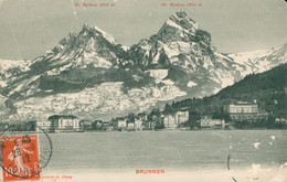 Brunnen Lac Panorama Kleine Mythen Et Grosse Mythen Alpes Suisse Schweiz Svizzera SZ Schwyz 1912 Plis Dans La Carte - Autres & Non Classés