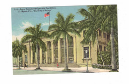 FORT MYERS, Florida, USA, Royal Palms & Open Air Post Office, Old Linen Postcard - Fort Myers