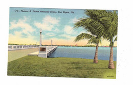 FORT MYERS, Florida, USA, Thomas A Edison Memorial Bridge, Old Linen Postcard - Fort Myers