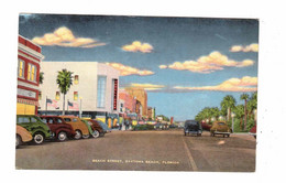 DAYTONA BEACH, Florida, USA, 1930-40's Cars On Beach Street, Stores, 1946 Linen Postcard - Daytona