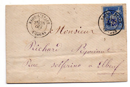 1877 -lettre De RAON L'ETAPE--88 Pour ELBEUF--76--type Sage 25c Bleu.....cachets......ambulants - 1877-1920: Semi Modern Period