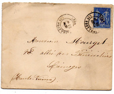 1878 -lettre De LYON--69 Pour LIMOGES--87--type Sage 25c Bleu.....cachets........ - 1877-1920: Semi Modern Period