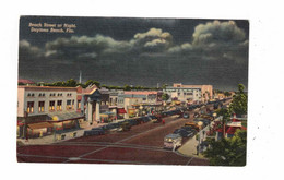 DAYTONA BEACH, Florida, USA, Beach Street At Night, Sores, 1939 Linen Postcard - Daytona