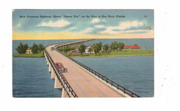 Key West, Florida, USA, New Overseas Highway Above Pigeon Key, 1939 Linen Postcard - Key West & The Keys