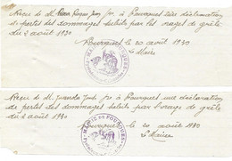 20 AOUT 1930 FOURQUES - DECLARATION DE PERTES SUITE ORAGE DE GRELE - LOT DE 2 RECUS DONT ROCA ET JUANOLA - Documents Historiques