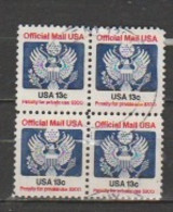 USA-Scott#:O129- Catalog Value $ 60.00 -Block Of 4 Stamps. - Service