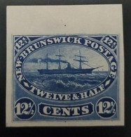 O) 1860 NEW BRUNSWICK, INDIAN PAPER, CANADIAN PROVINCES, PROOF, STEAM AND SAILING SHIP, SCT 10 12 1/2 Blue, XF - Ongebruikt