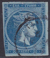 GREECE 1872-76  Large Hermes Meshed Paper Issue 20 L Indigo / Blue Vl. 55 E - Gebraucht