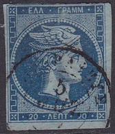 GREECE 1872-76  Large Hermes Meshed Paper Issue 20 L Indigo / Blue Vl. 55 E - Usati