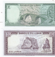 2 Billets  De La Banque Du Liban : 5 Livres Et 10 Livres Neufs - Liban